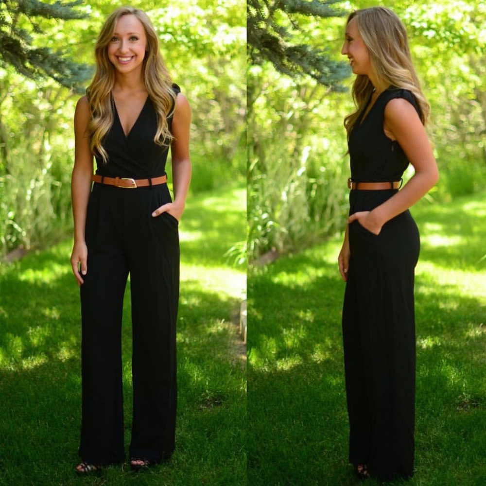 Black Jumpsuit with Brown Belt from Threadlust